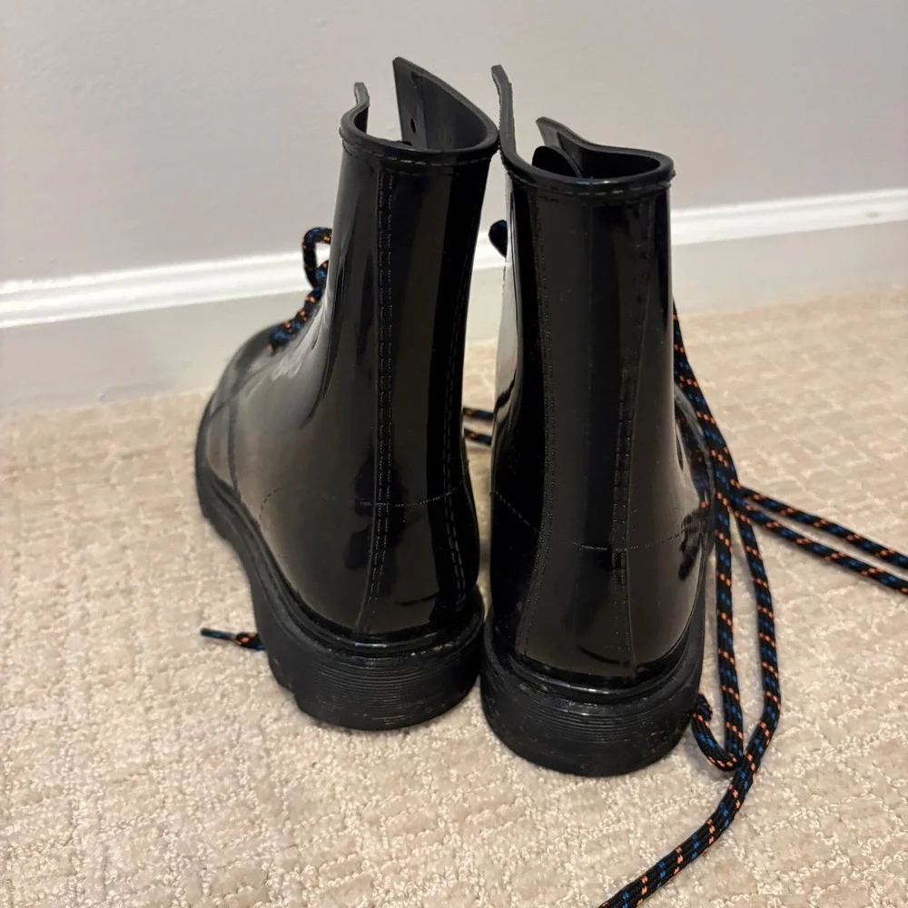 ASOS Black Patent Vinyl Combat Boots Chunky Lug Sole Lace Up Women's UK 4 US 6.5